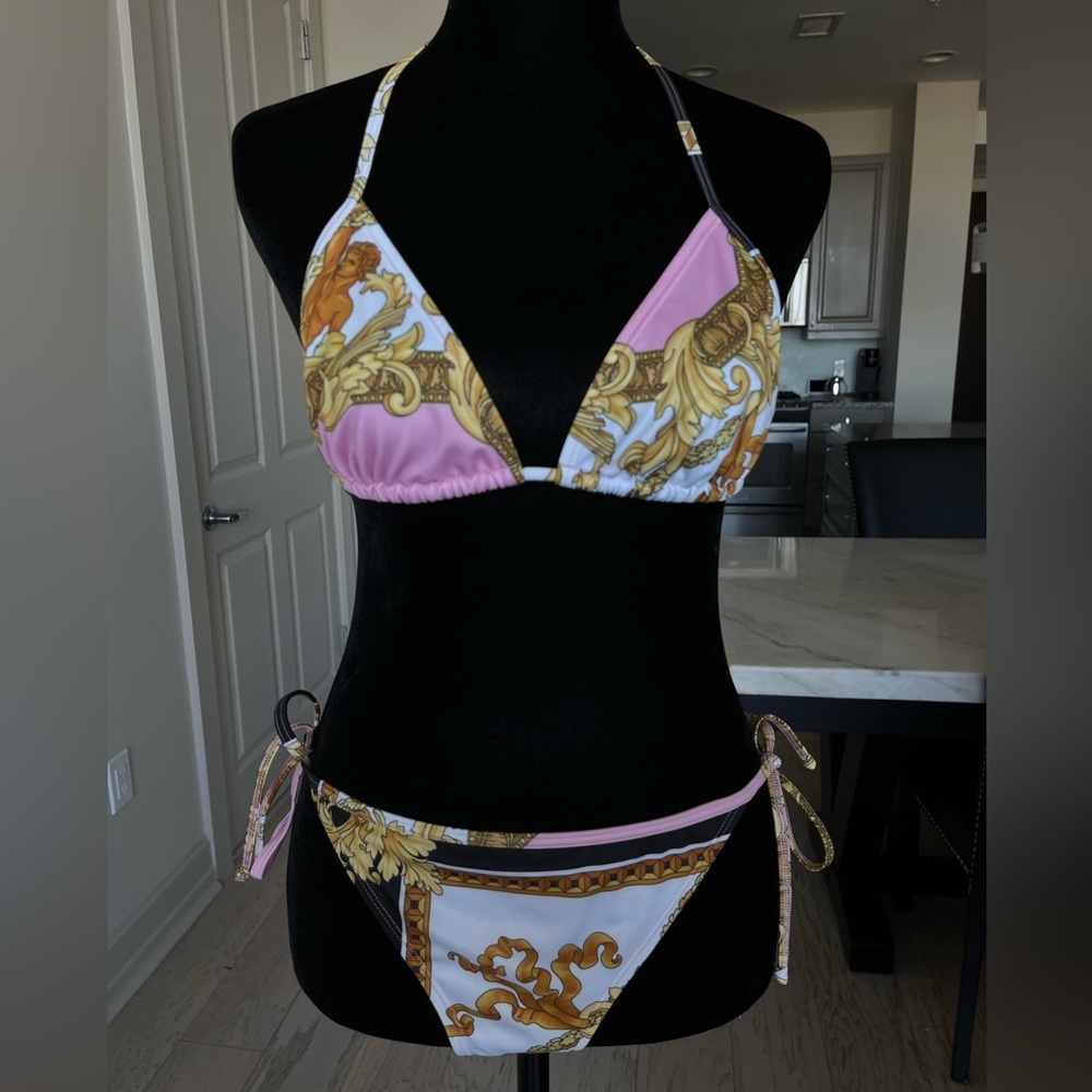 Versace Pink Baroque Two Piece Bikini Set